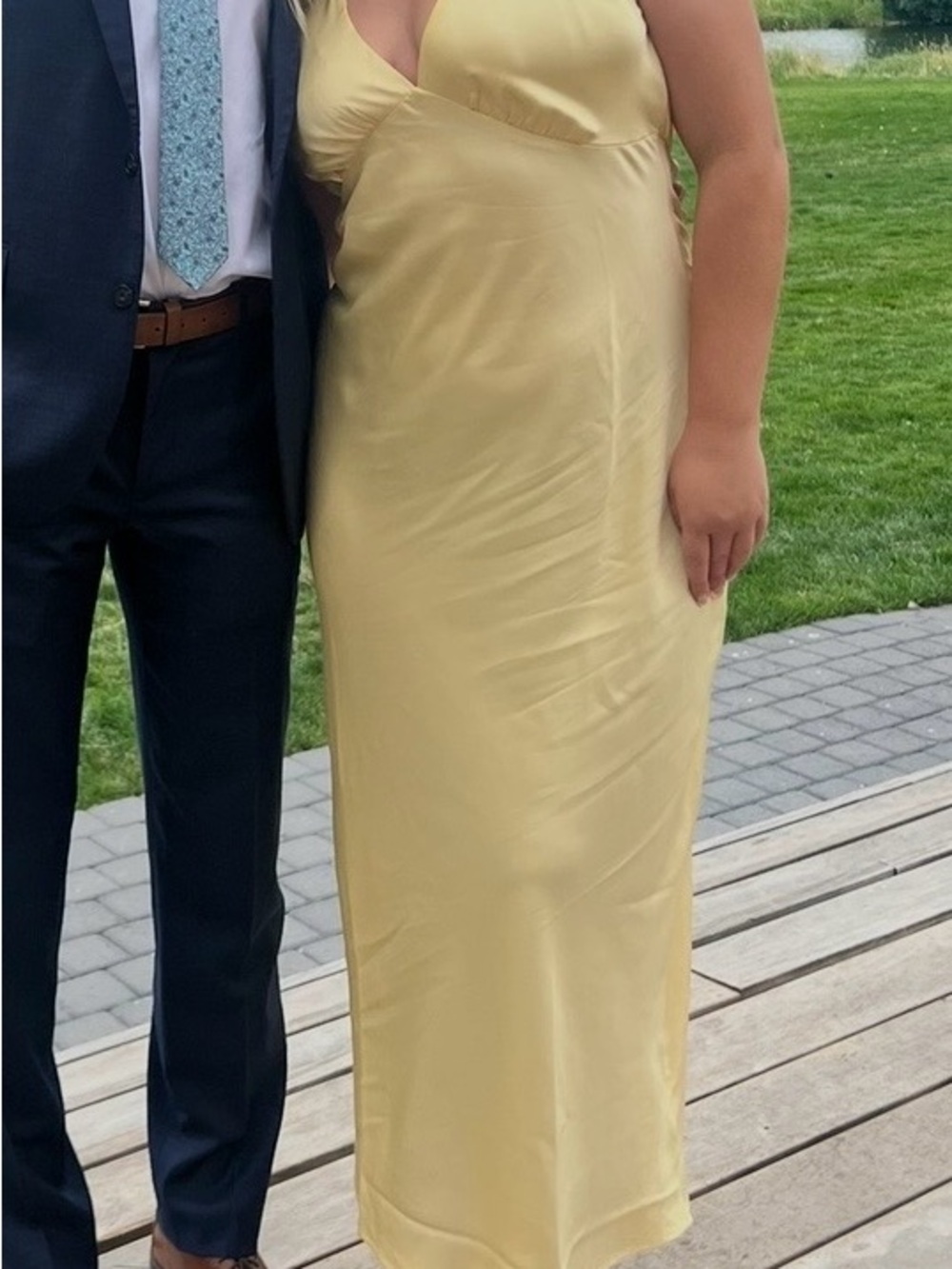 Abercrombie & Fitch plunge cowl back maxi dress in yellow